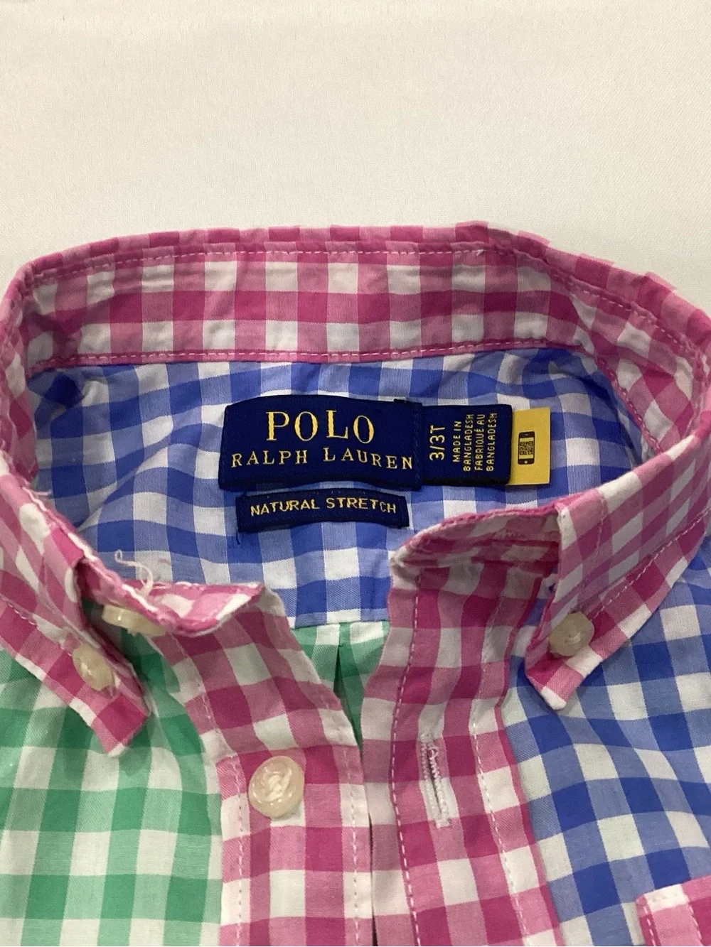 Ralph Lauren Kids Colorblock Gingham Button-Down Shirt — Pink, Blue & Green